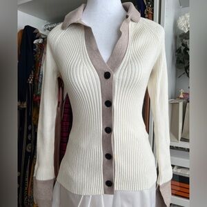 Reiss Cream and Tan Cardigan Size M